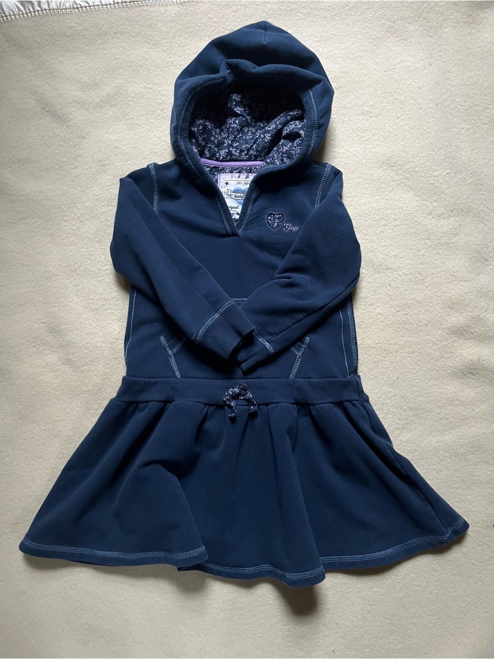 GAP Navy Hooded Dress with Floral Lined Hood